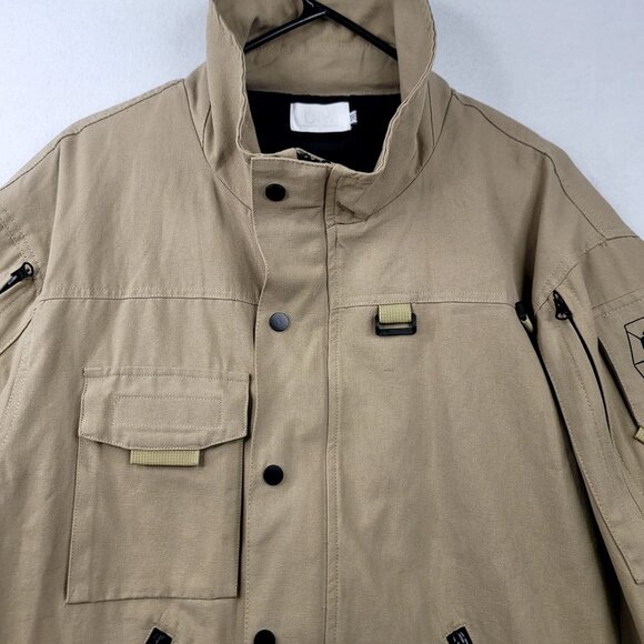 Mens Kahki 2XL Military Tactical Utility Jacket Gorpcore Multiple Pockets Straps - Picture 2 of 16
